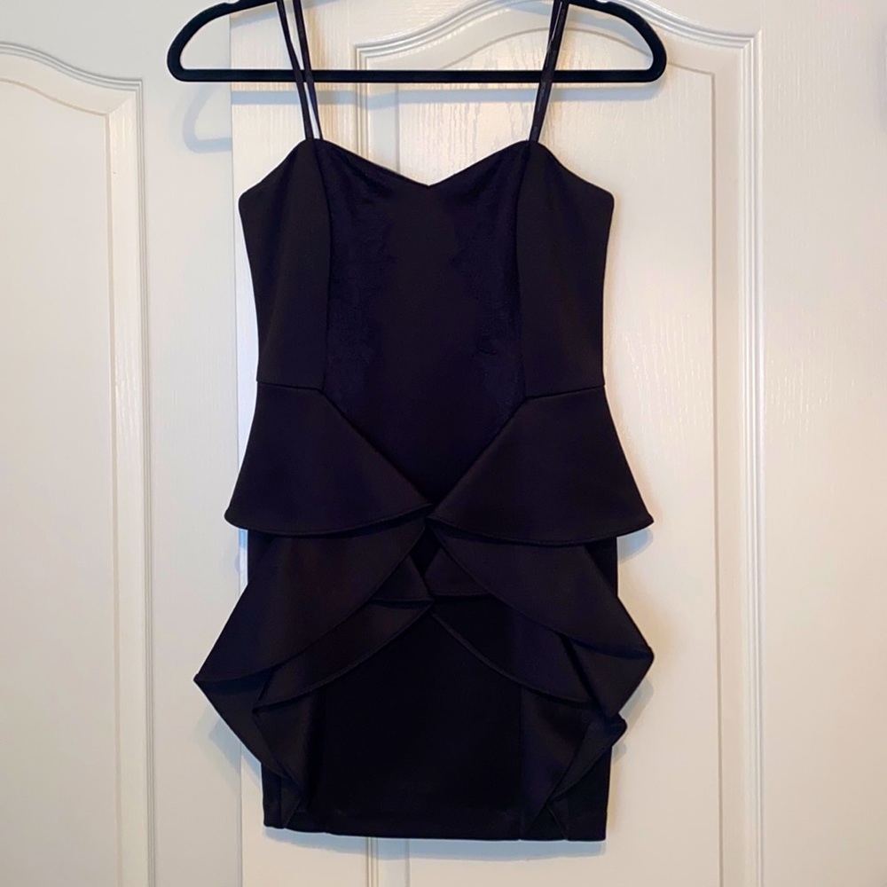 BCBGeneration Black Lace Ruffle Cocktail Dress